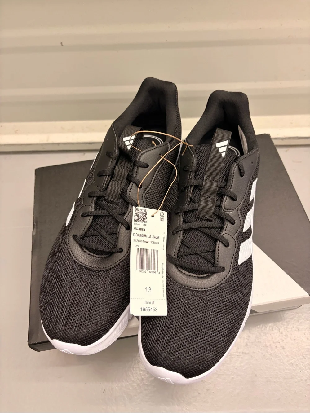 adidas Men's Cloudfoam Flex Laces Running Shoes Black White NIB - Size 13